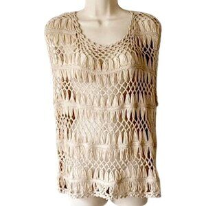 NWT a.n.a. Sleeveless Ballet Neck Crochet Top 1X Phoenician Stone